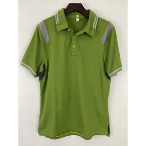 Lululemon Men's Polo Green Gray Octagon Logo Stretchy Size M RARE